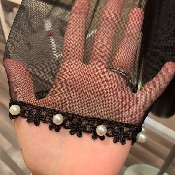 JASPAL Sheer Lace black blouse with pearl details - Picture 3 of 7